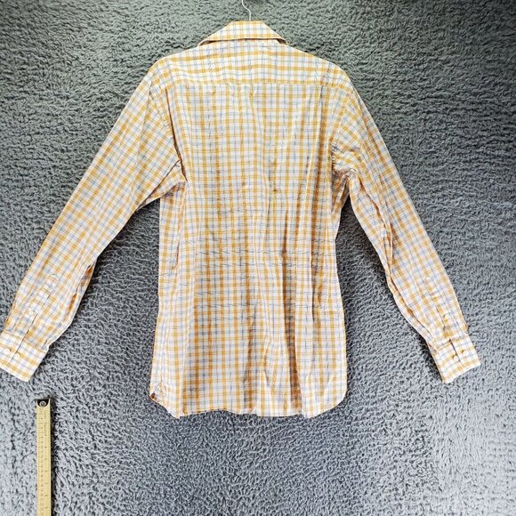 Saks Fifth Avenue Shirt Mens Large Yellow Plaid Button-Up Long Sleeve Cotton - Picture 8 of 9